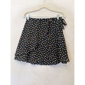 Volcom Wrap Skirt Women's XS Black Polka Dot Mini Ruffle